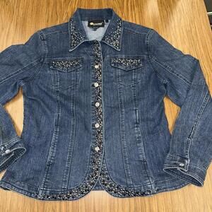 Christine Alexander Denim Jacket Swarovski Crystal Grid Woman Large